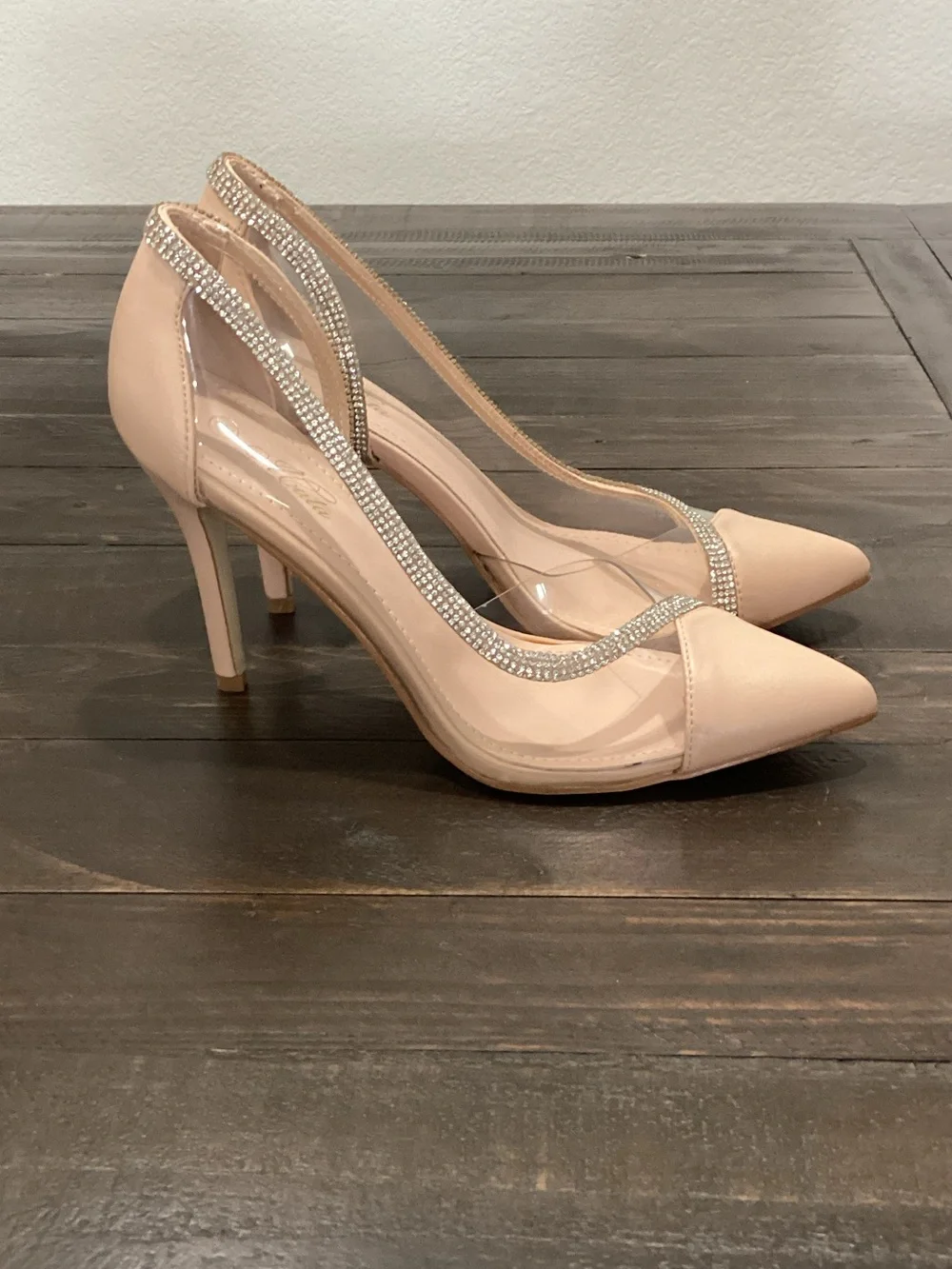 Mata Shoes Blush Nude Pointed-Toe Pumps with Crystal Trim - Picture 2 of 6